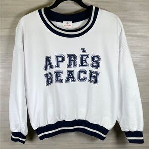 Sundry Apres Beach White with Navy Sweatshirt Medium